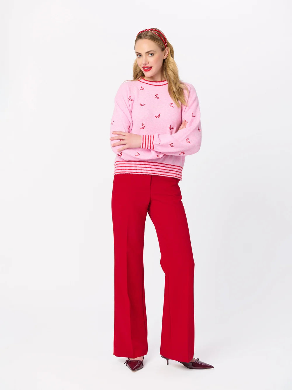 "HO HO HO" RELAXED SWEATERS,BLUSH