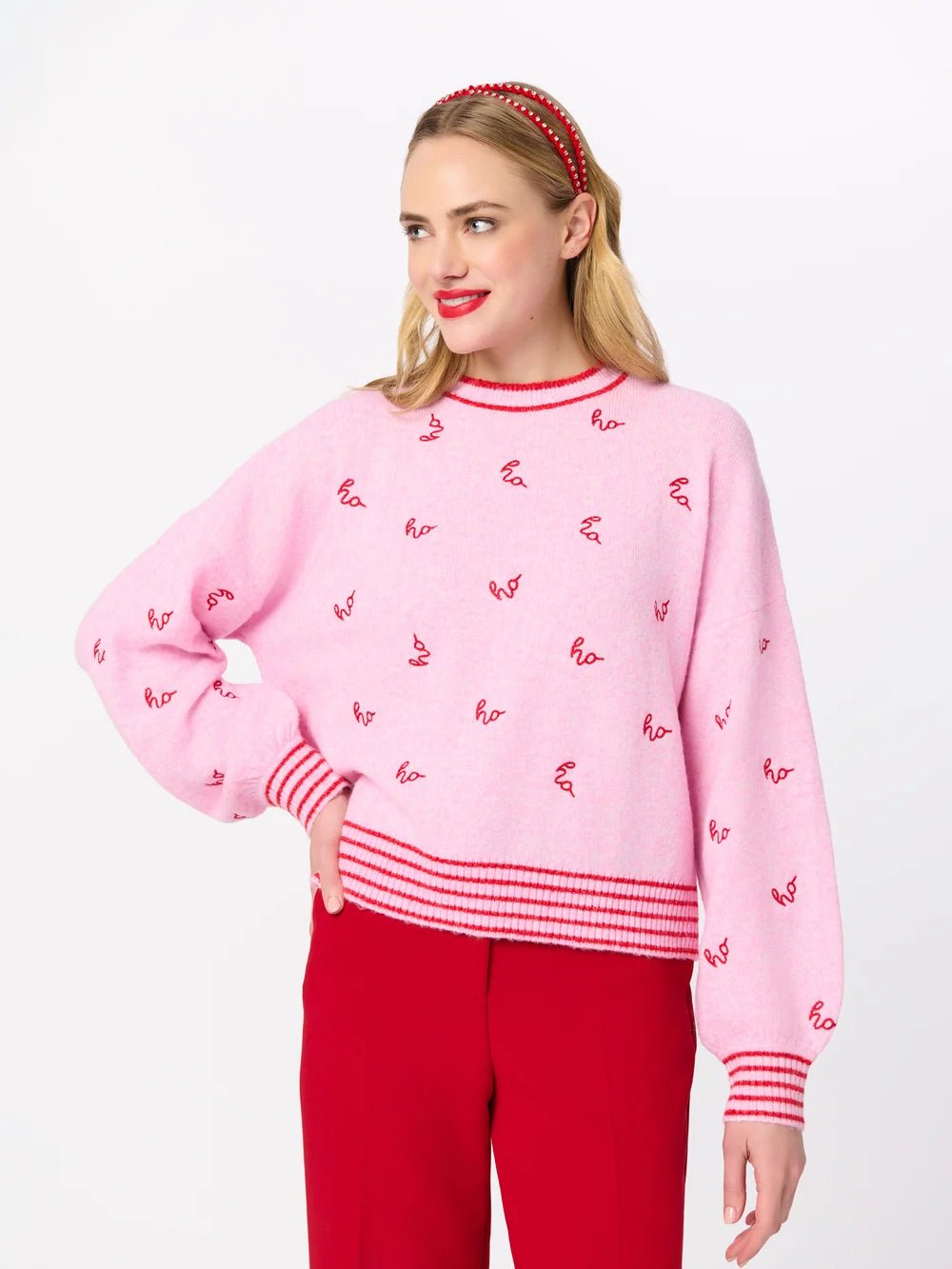 "HO HO HO" RELAXED SWEATERS,BLUSH