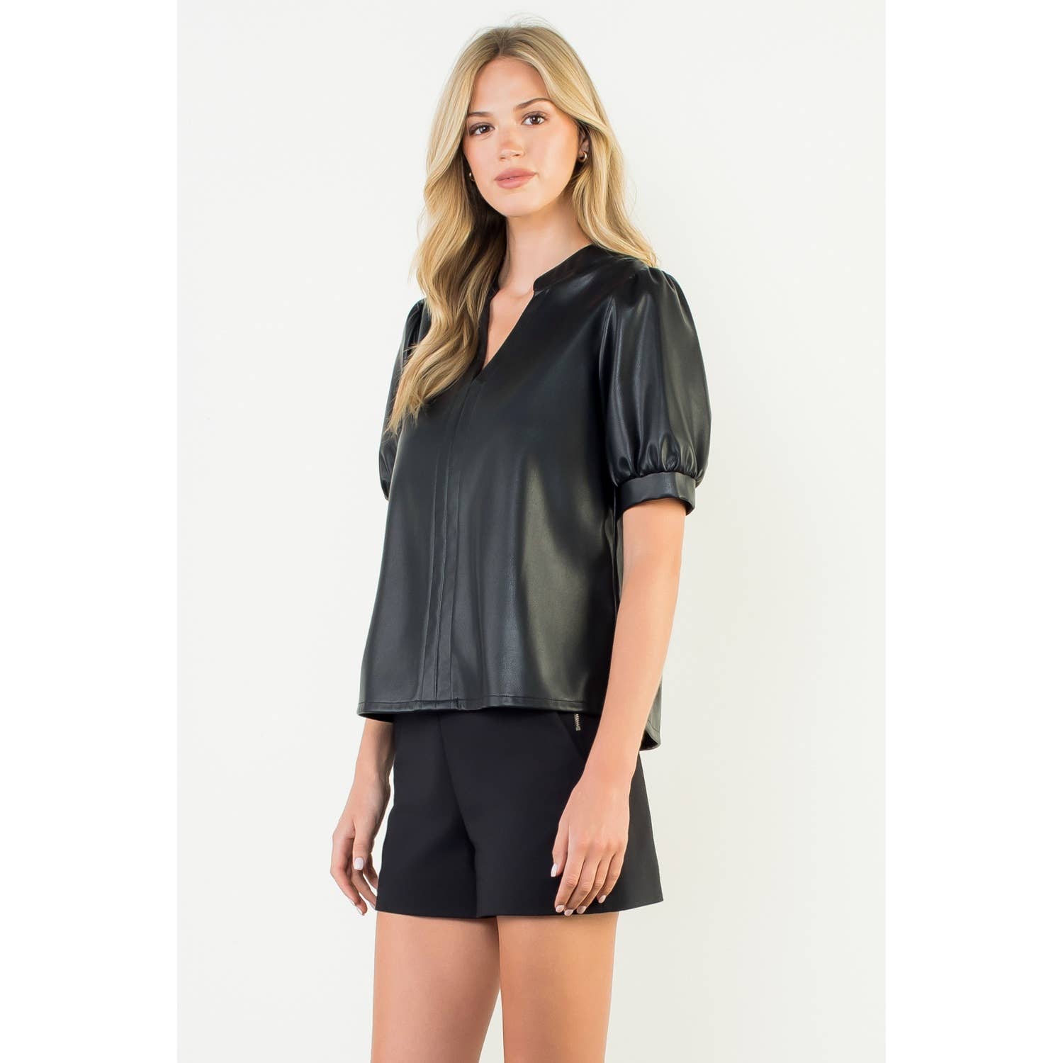 Puff Sleeve Leather Top