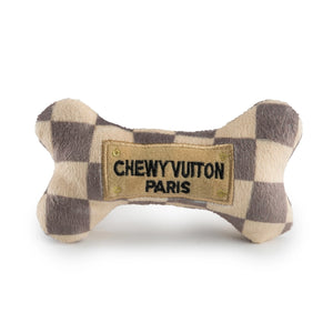 Checker Chewy Vuiton Bones Squeaker Dog Toy