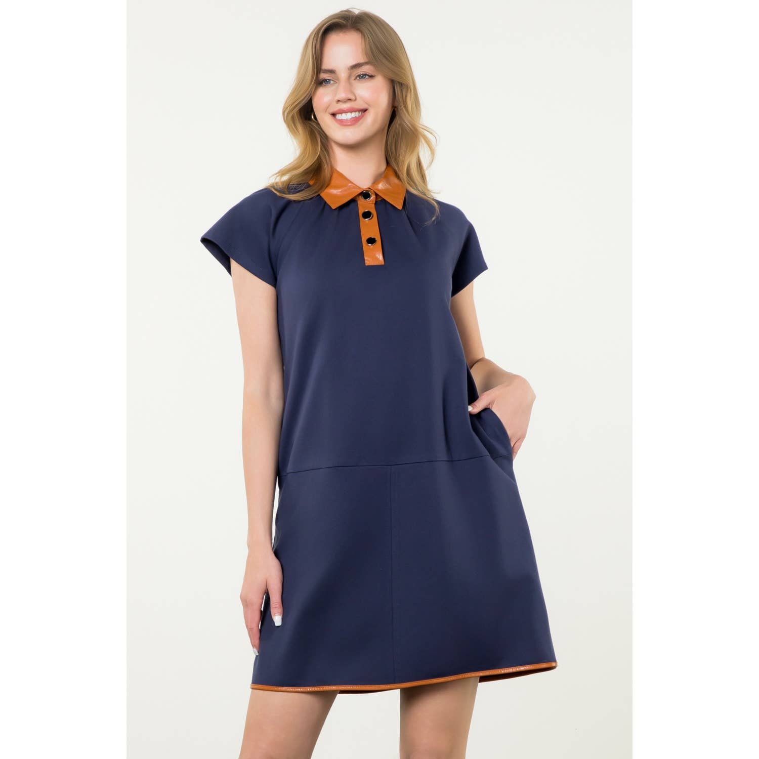 Collared Short Sleeve Midi Dress