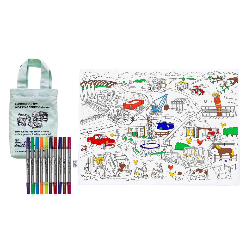 DIY Coloring Kit - Cars, Trucks & Tractors Placemat to Go