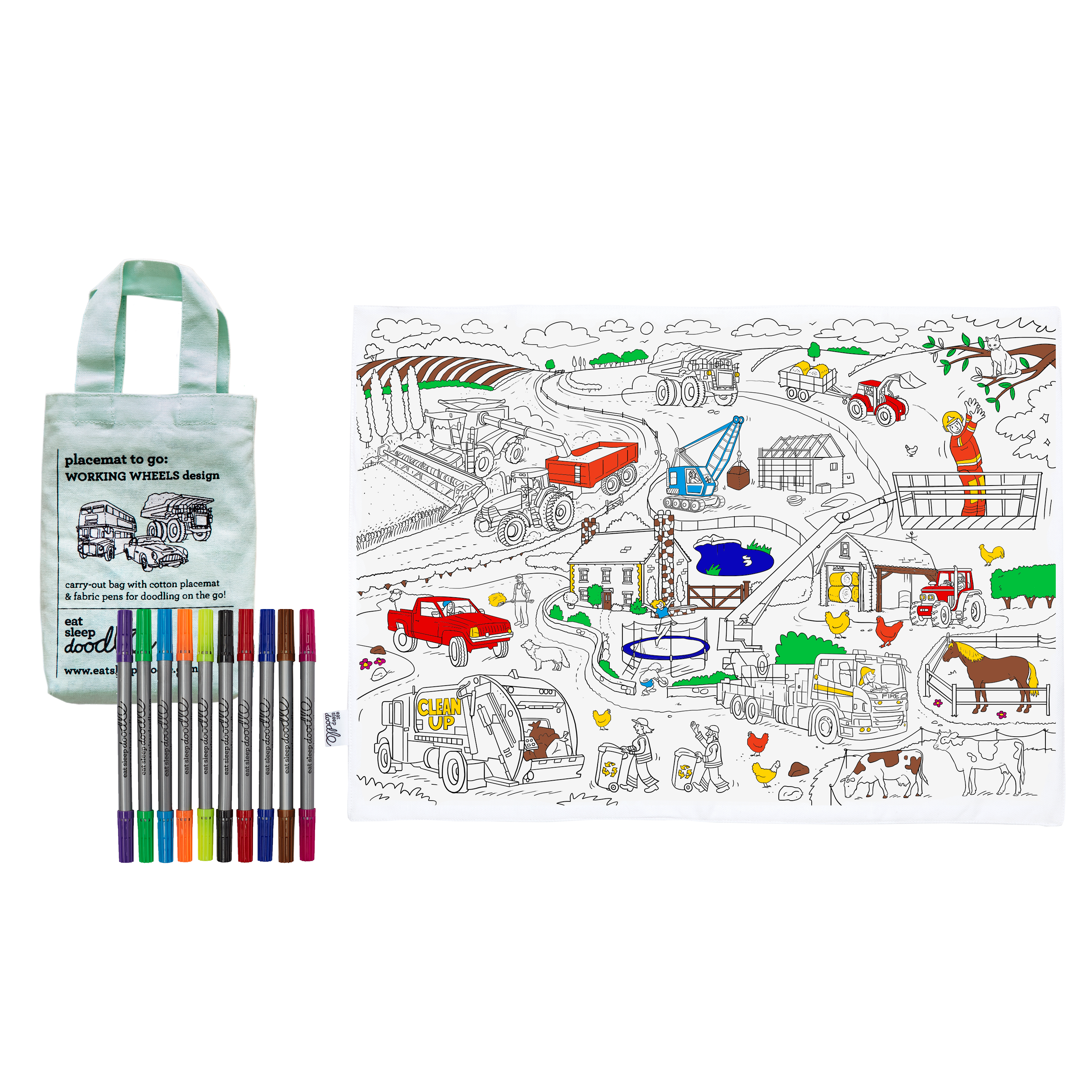 DIY Coloring Kit - Cars, Trucks & Tractors Placemat to Go