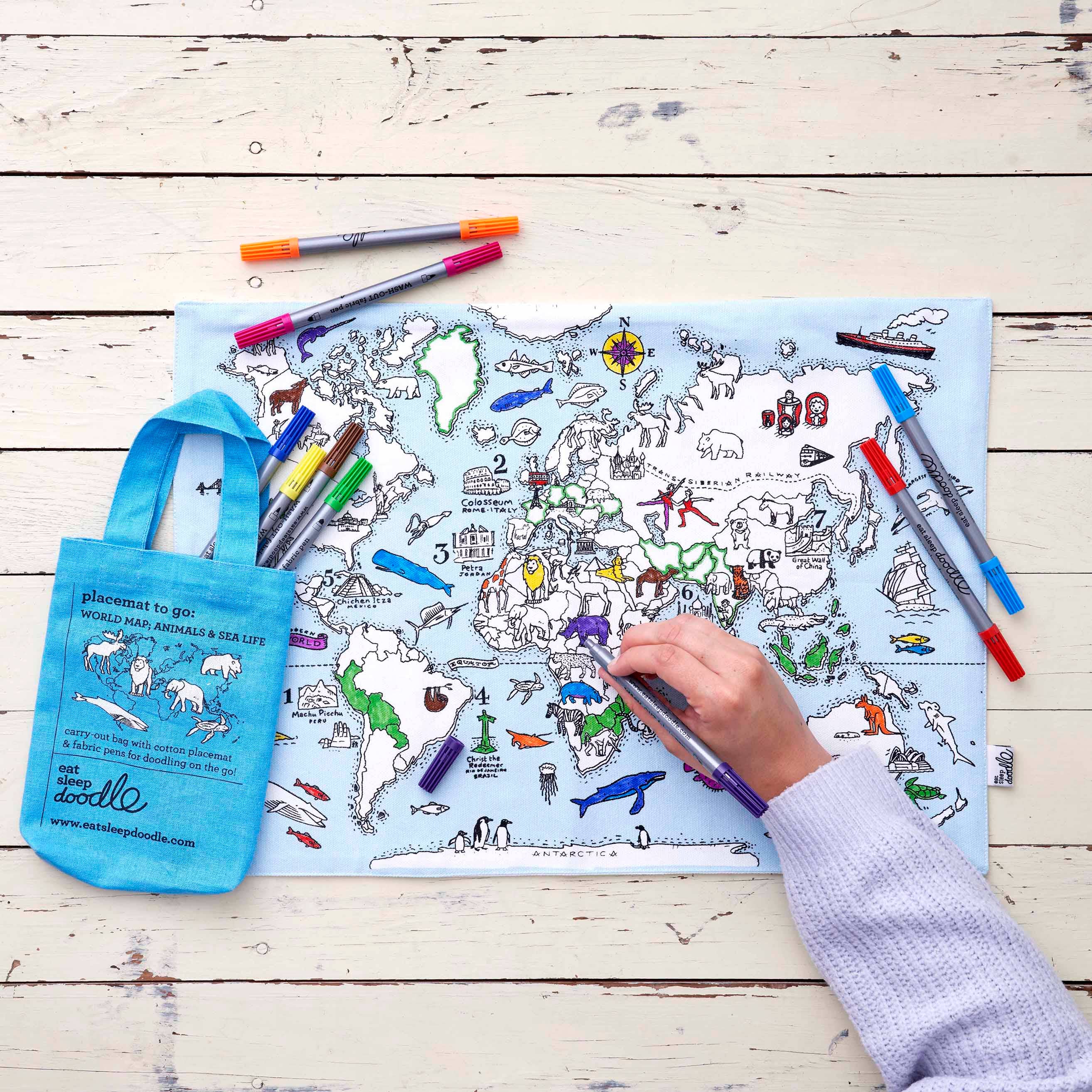 DIY Craft Kit - Coloring Mat - World Map Placemat to Go