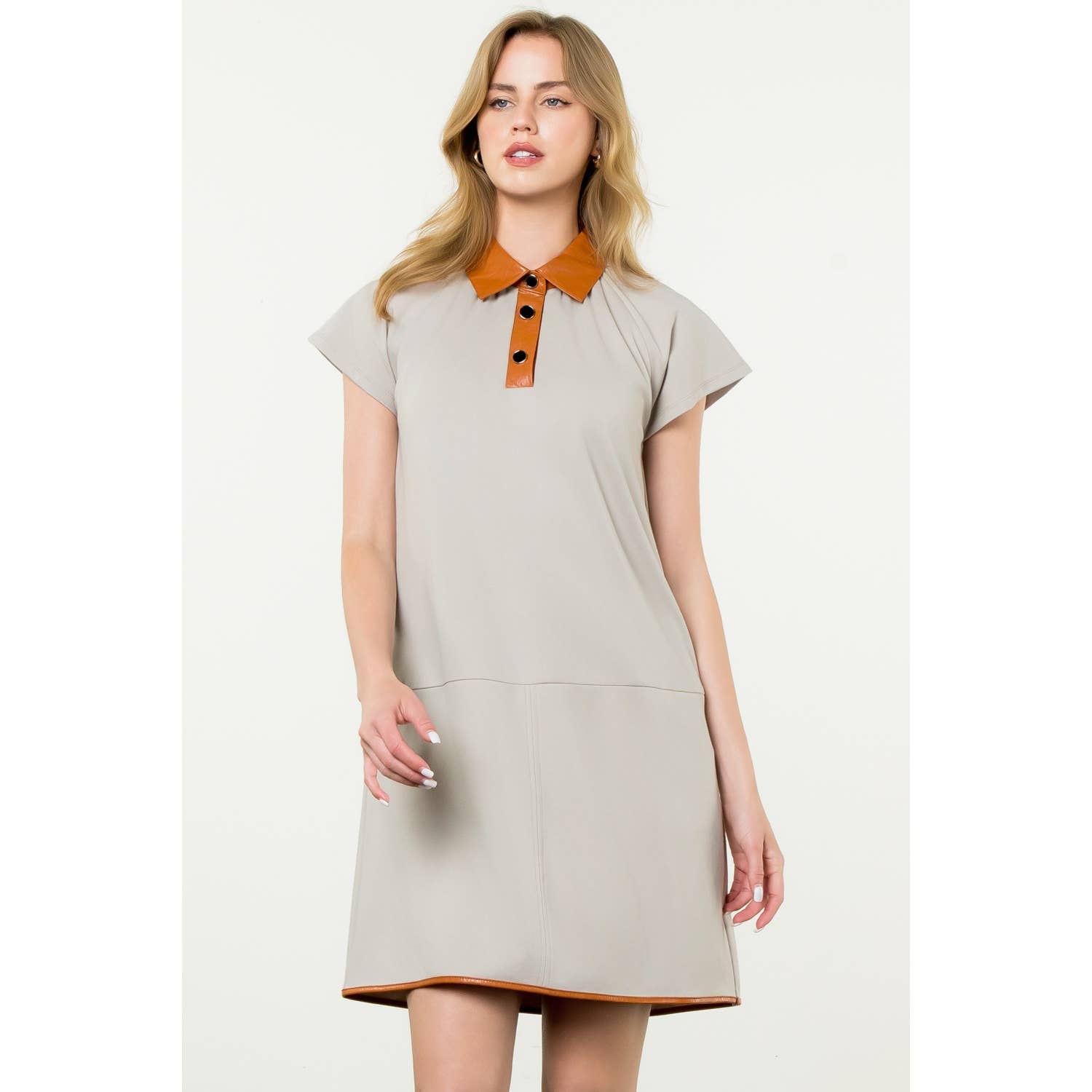Collared Short Sleeve Midi Dress