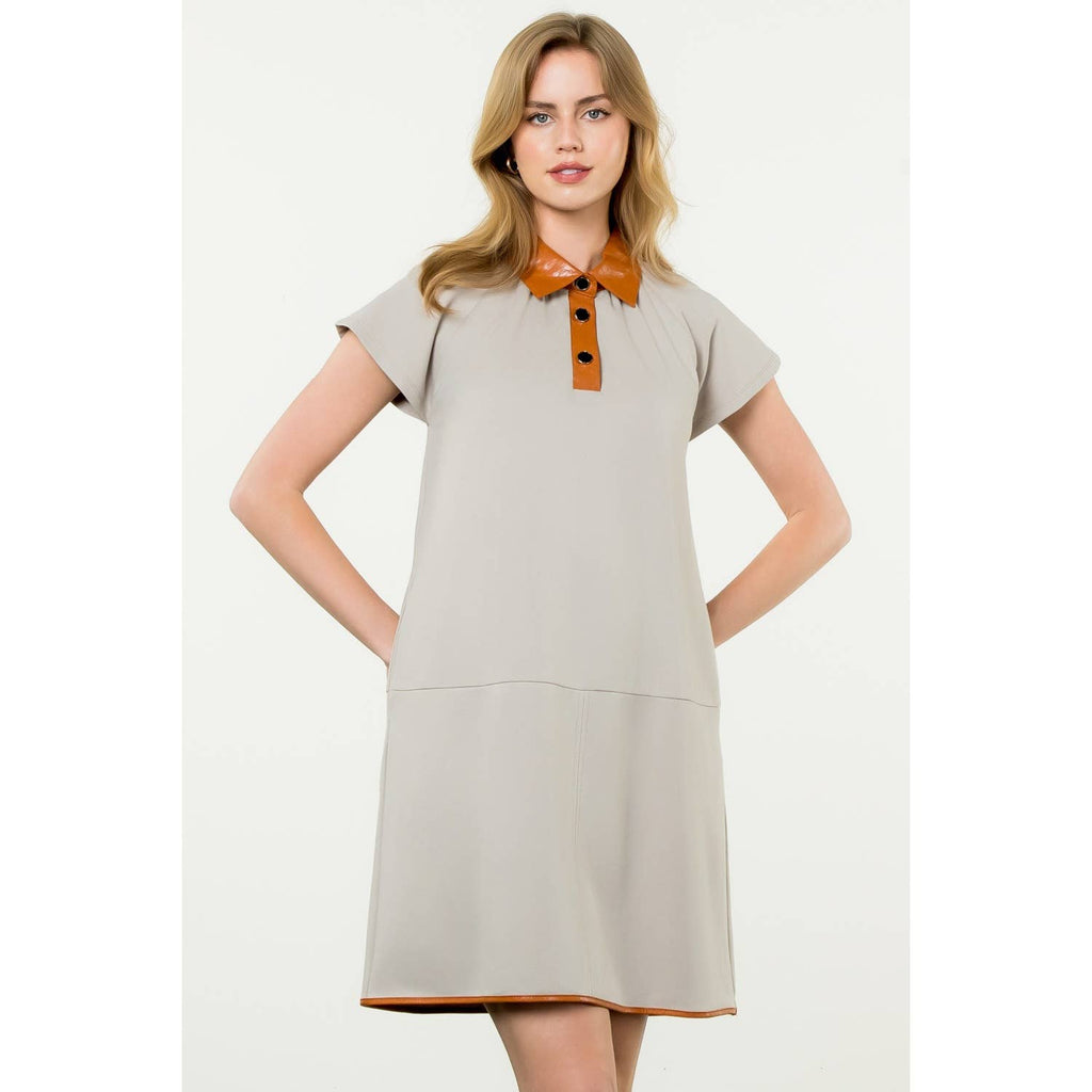 Collared Short Sleeve Midi Dress