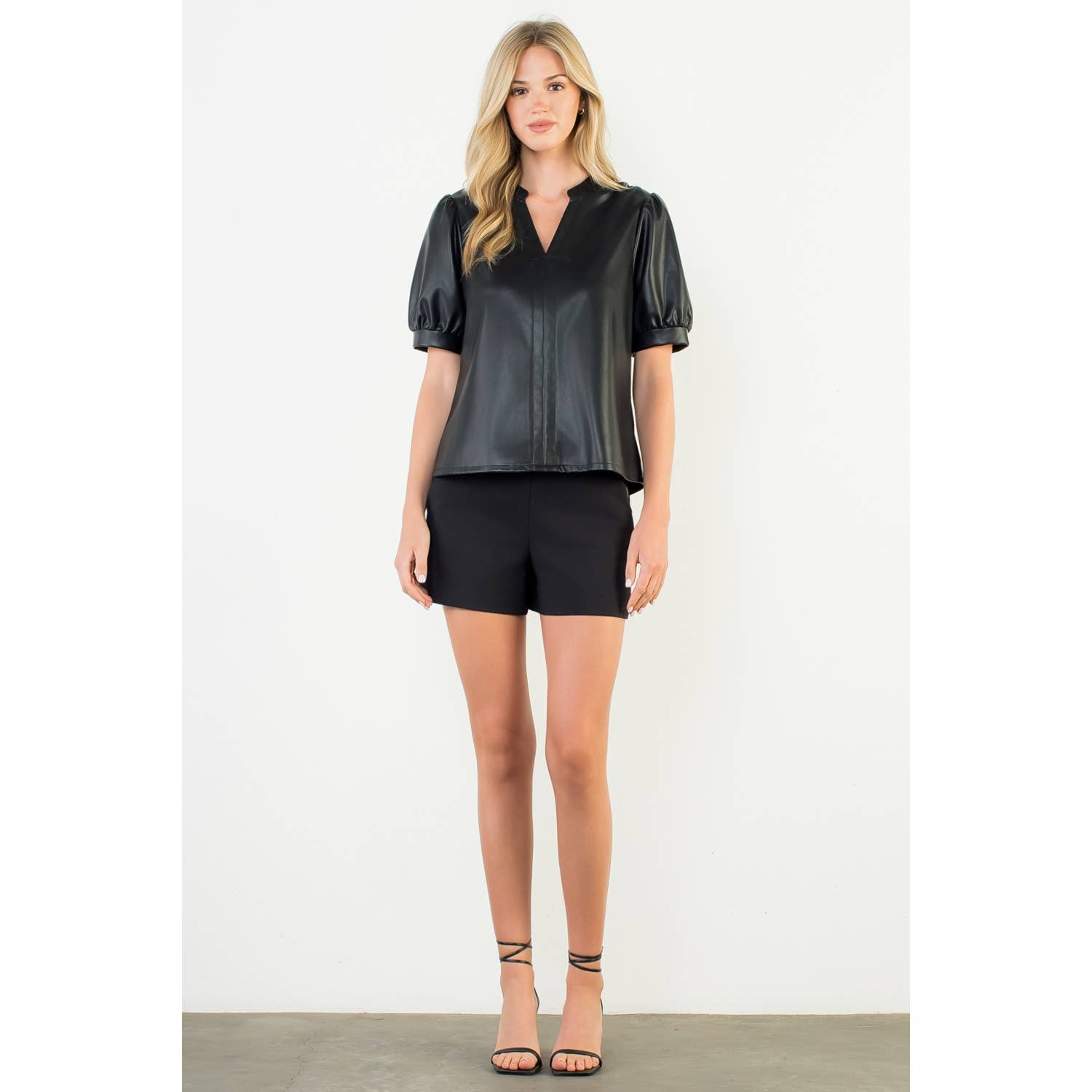 Puff Sleeve Leather Top
