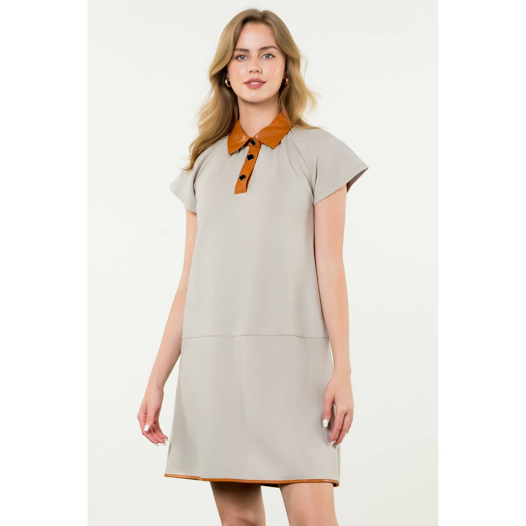 Collared Short Sleeve Midi Dress