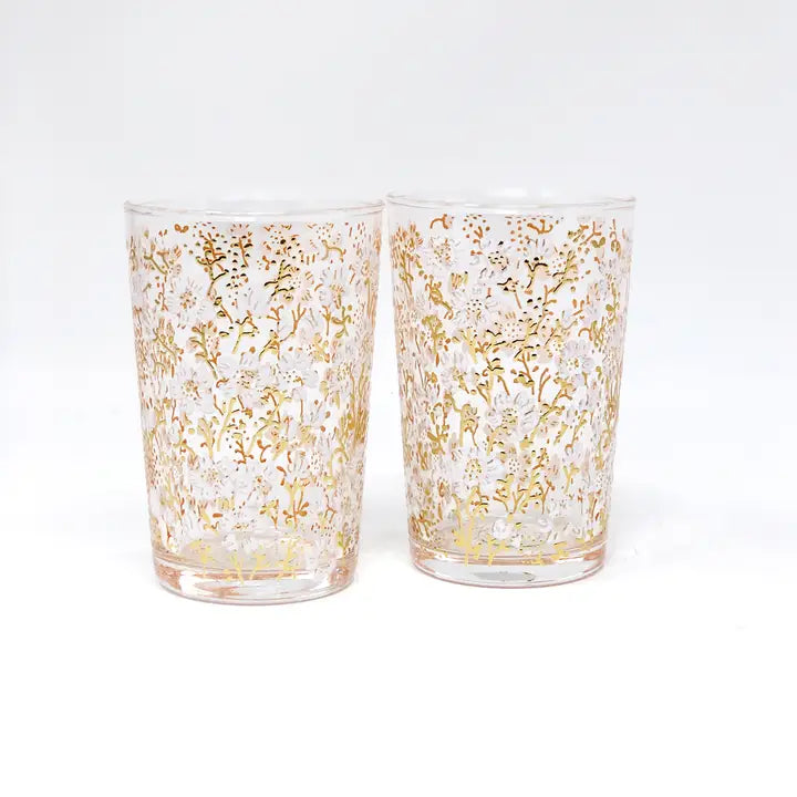 Set Of 6 Painted Tea Glasses Flower Eden Clear