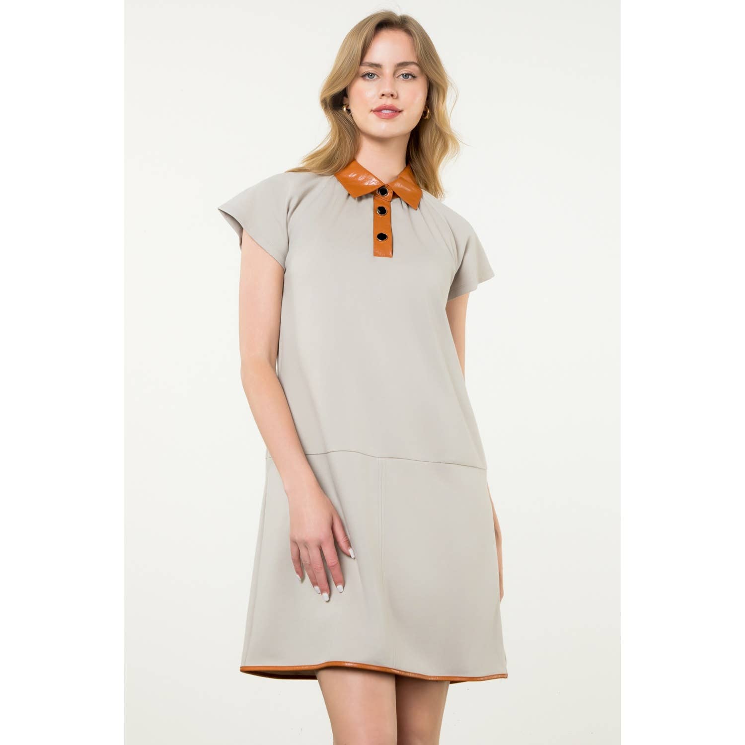 Collared Short Sleeve Midi Dress