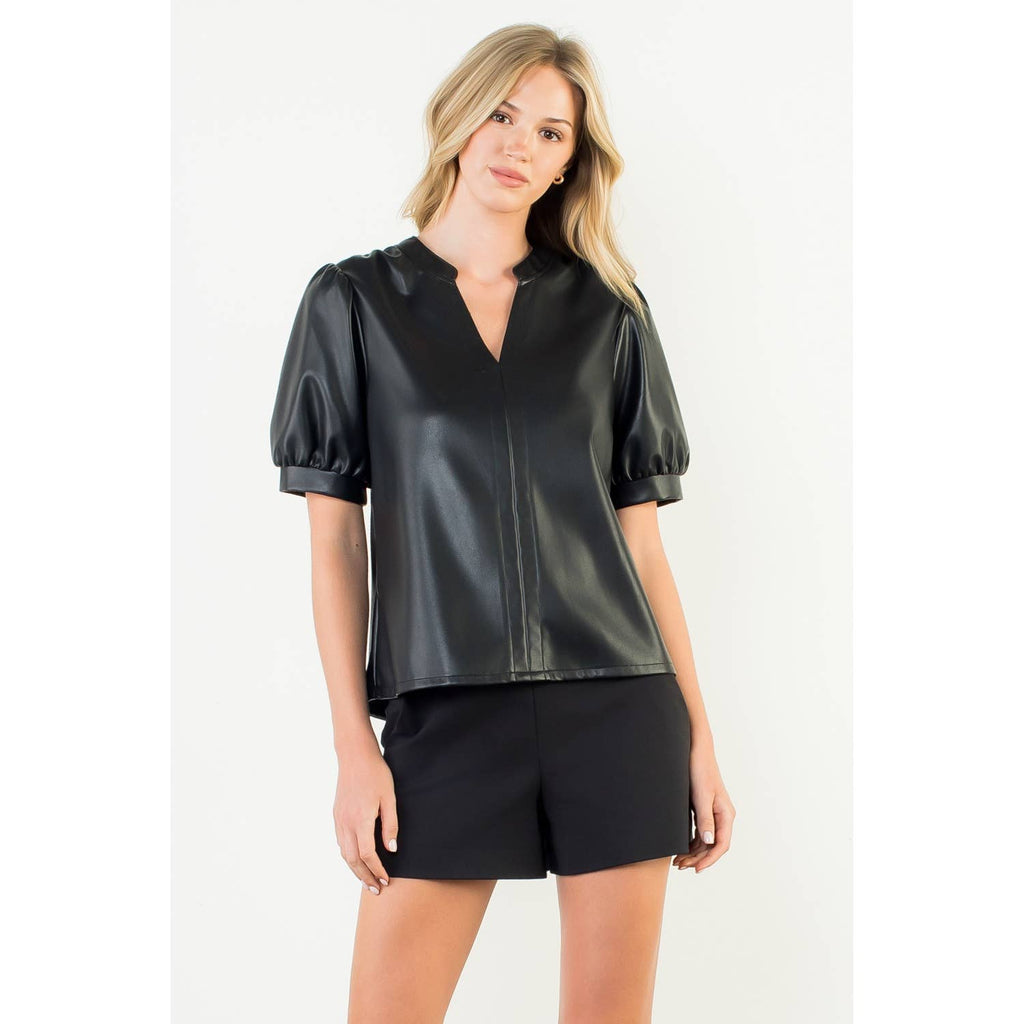 Puff Sleeve Leather Top