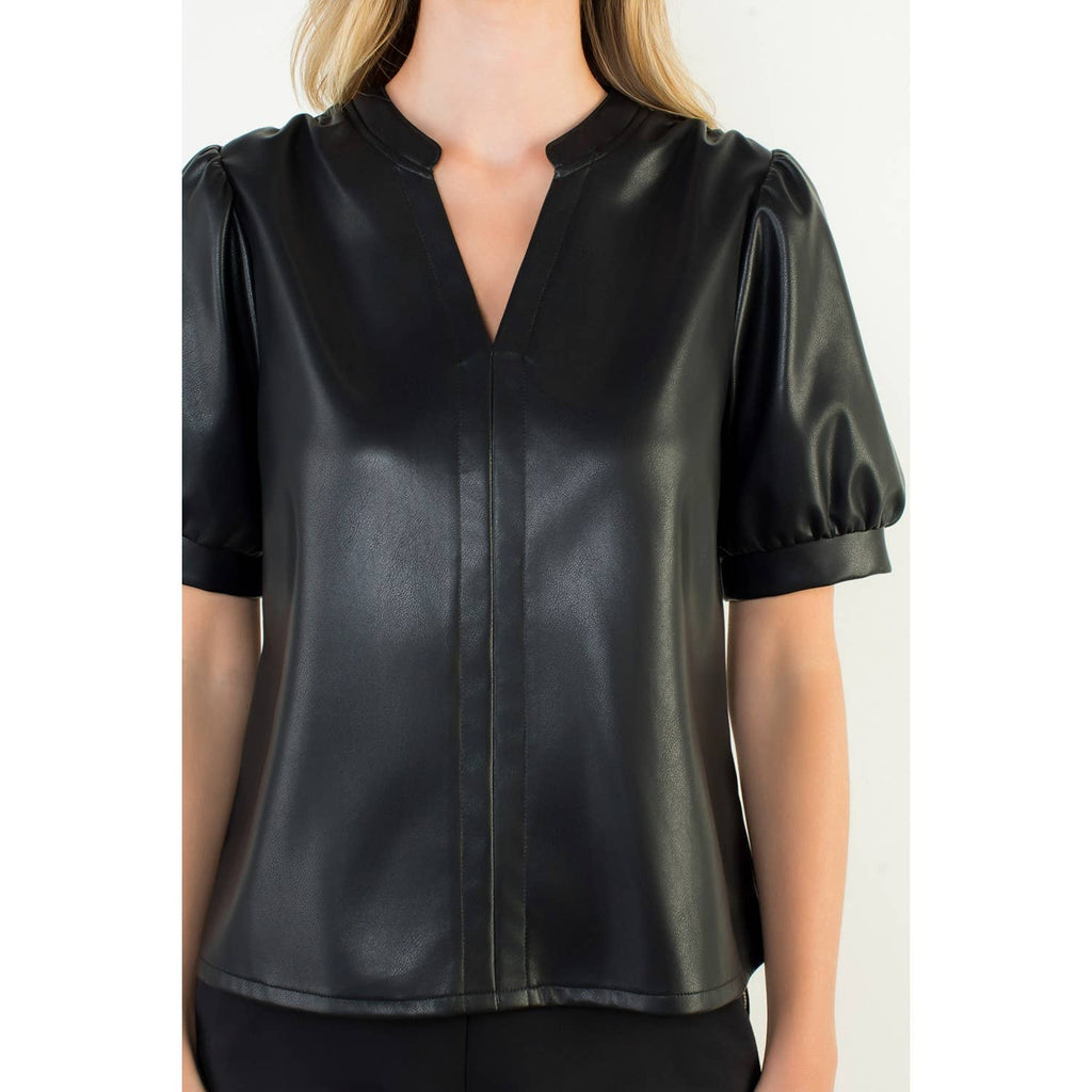 Puff Sleeve Leather Top