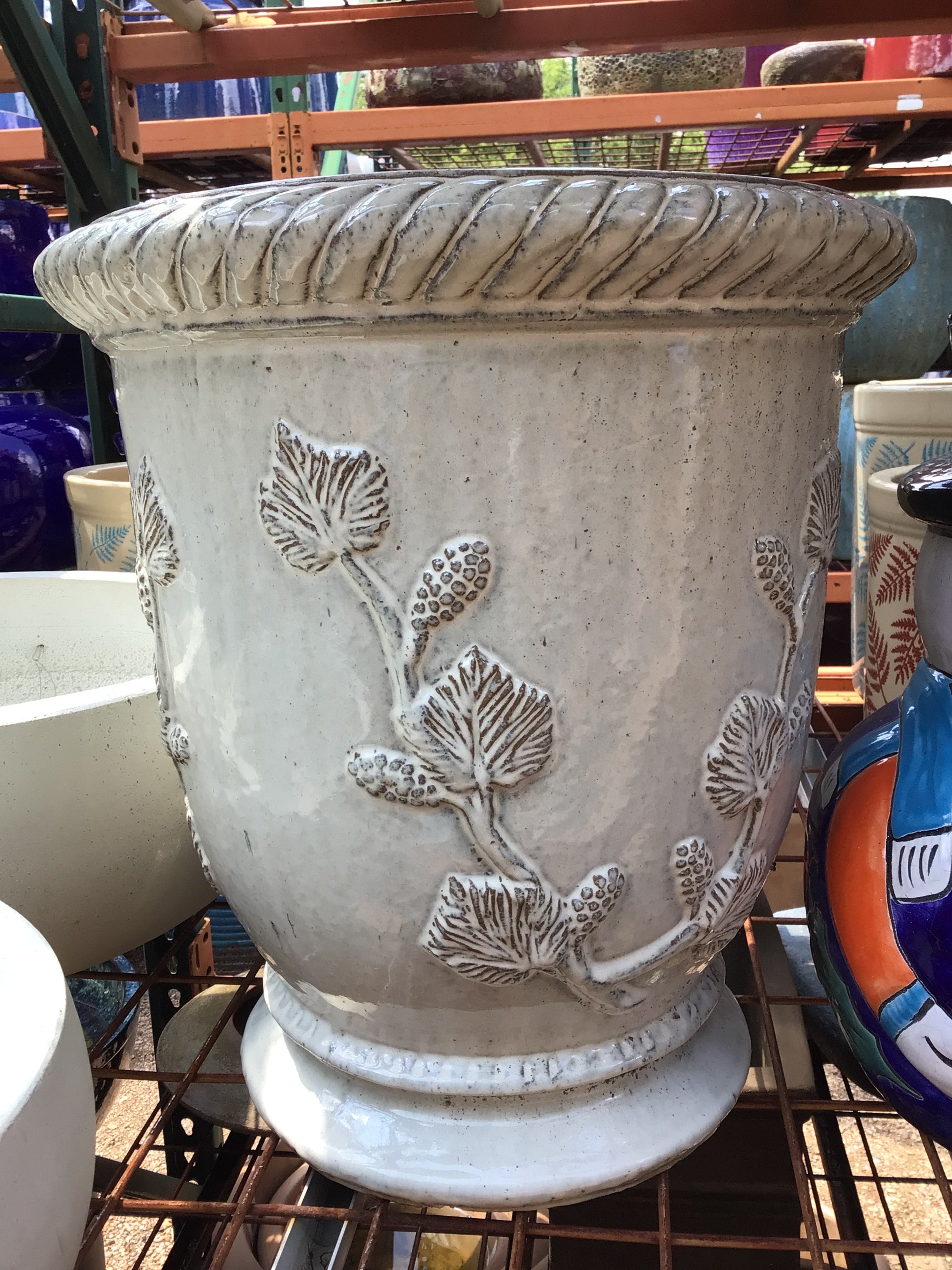 White Leafy Urn