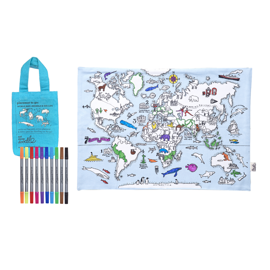DIY Craft Kit - Coloring Mat - World Map Placemat to Go