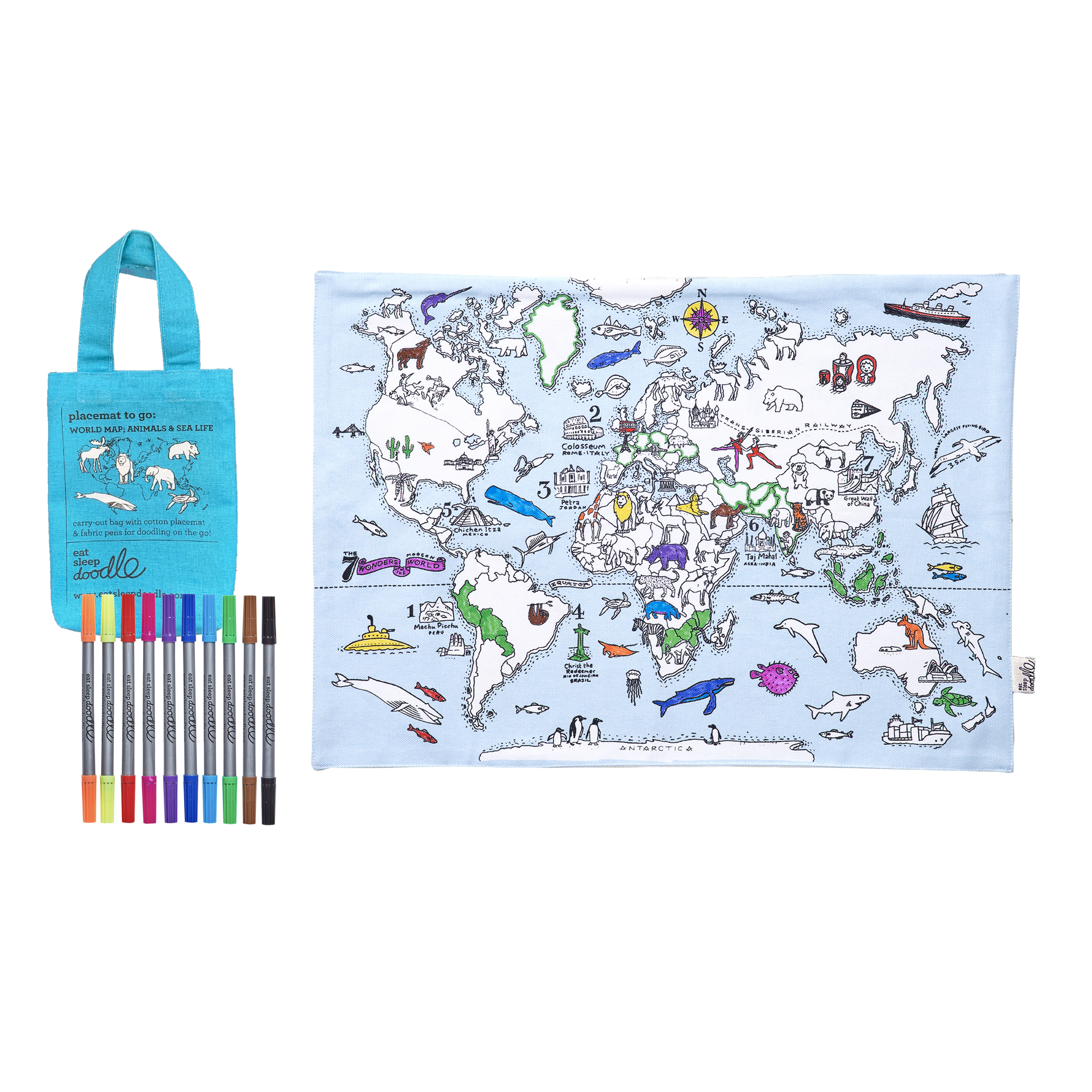 DIY Craft Kit - Coloring Mat - World Map Placemat to Go