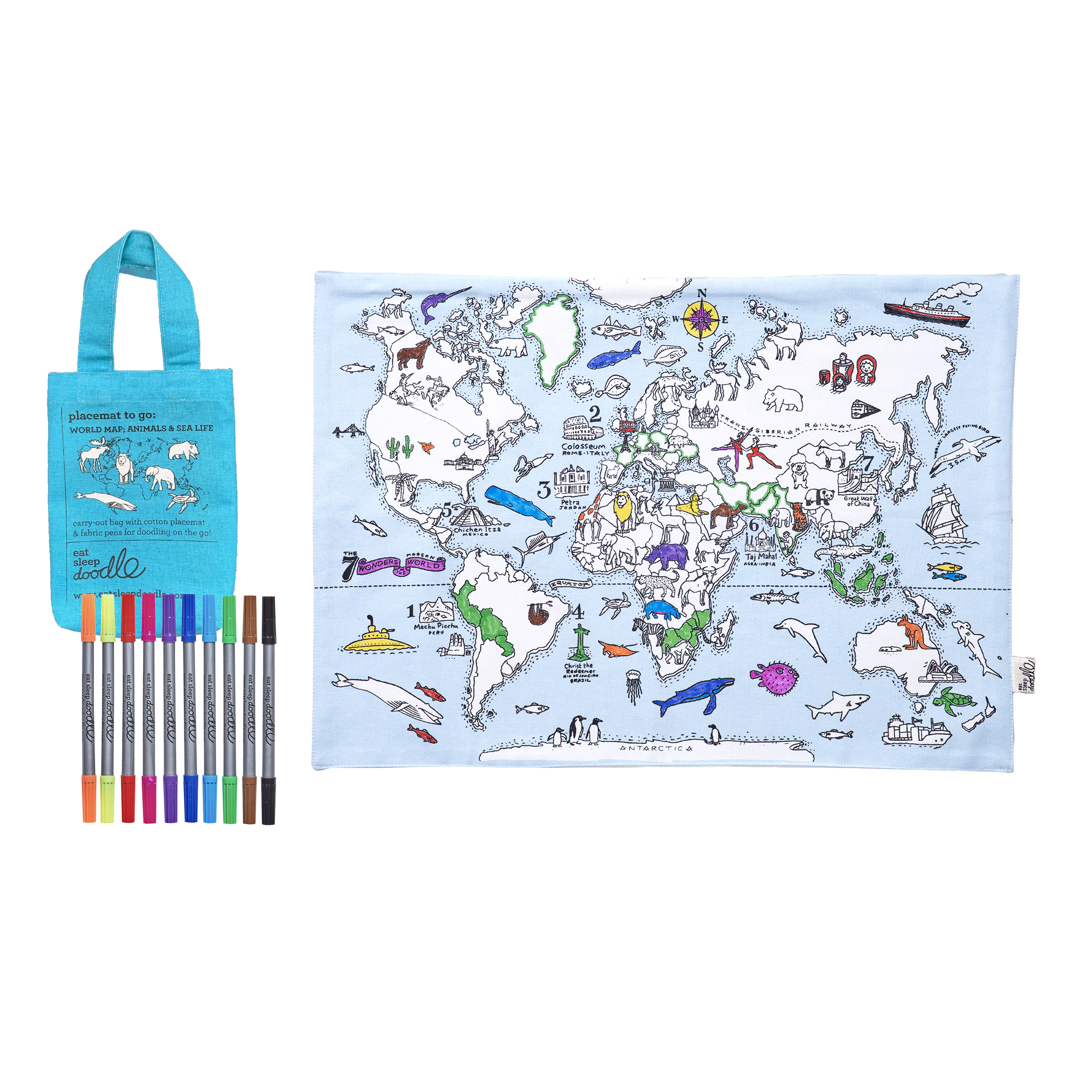 DIY Craft Kit - Coloring Mat - World Map Placemat to Go