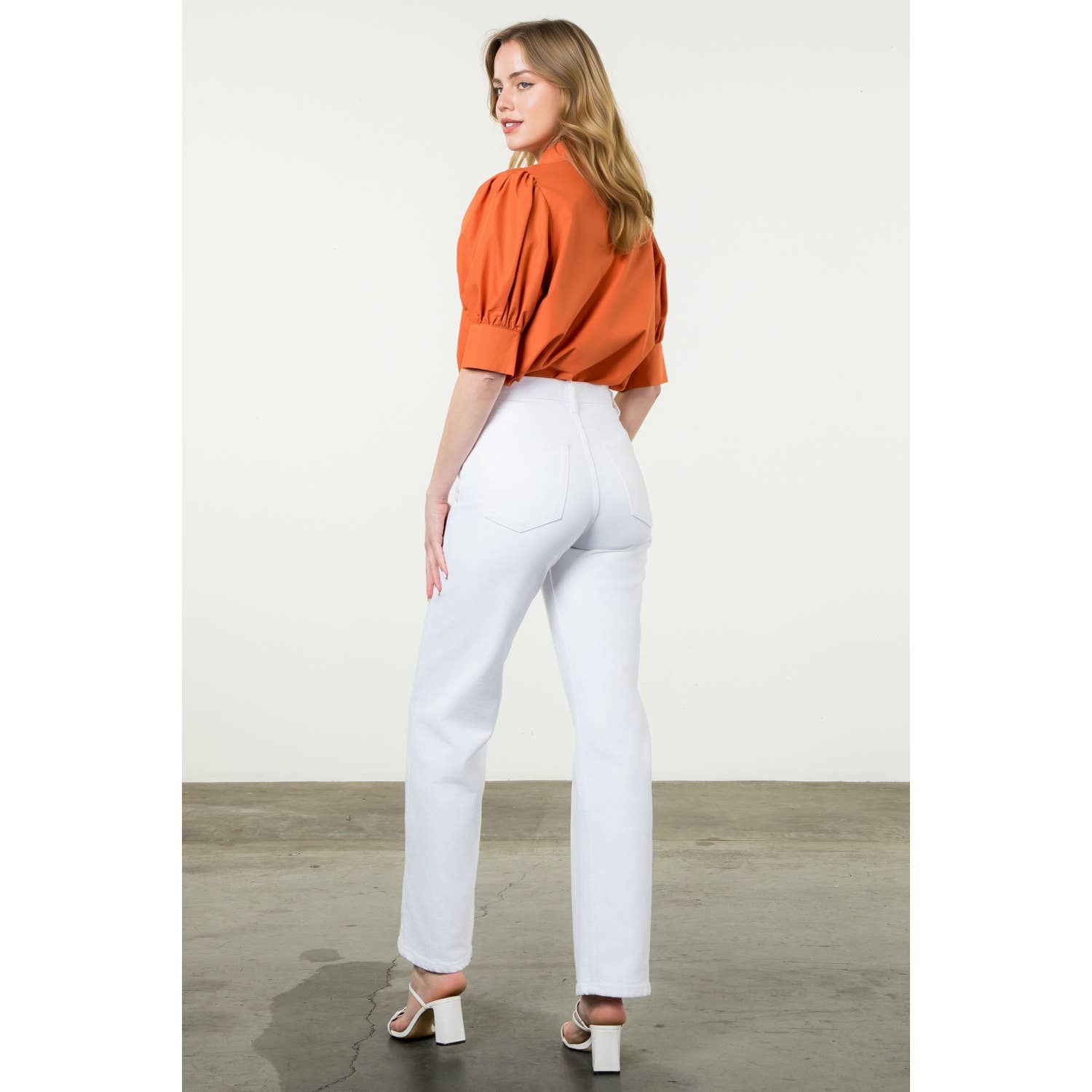 Puff Sleeve Collared Button Top