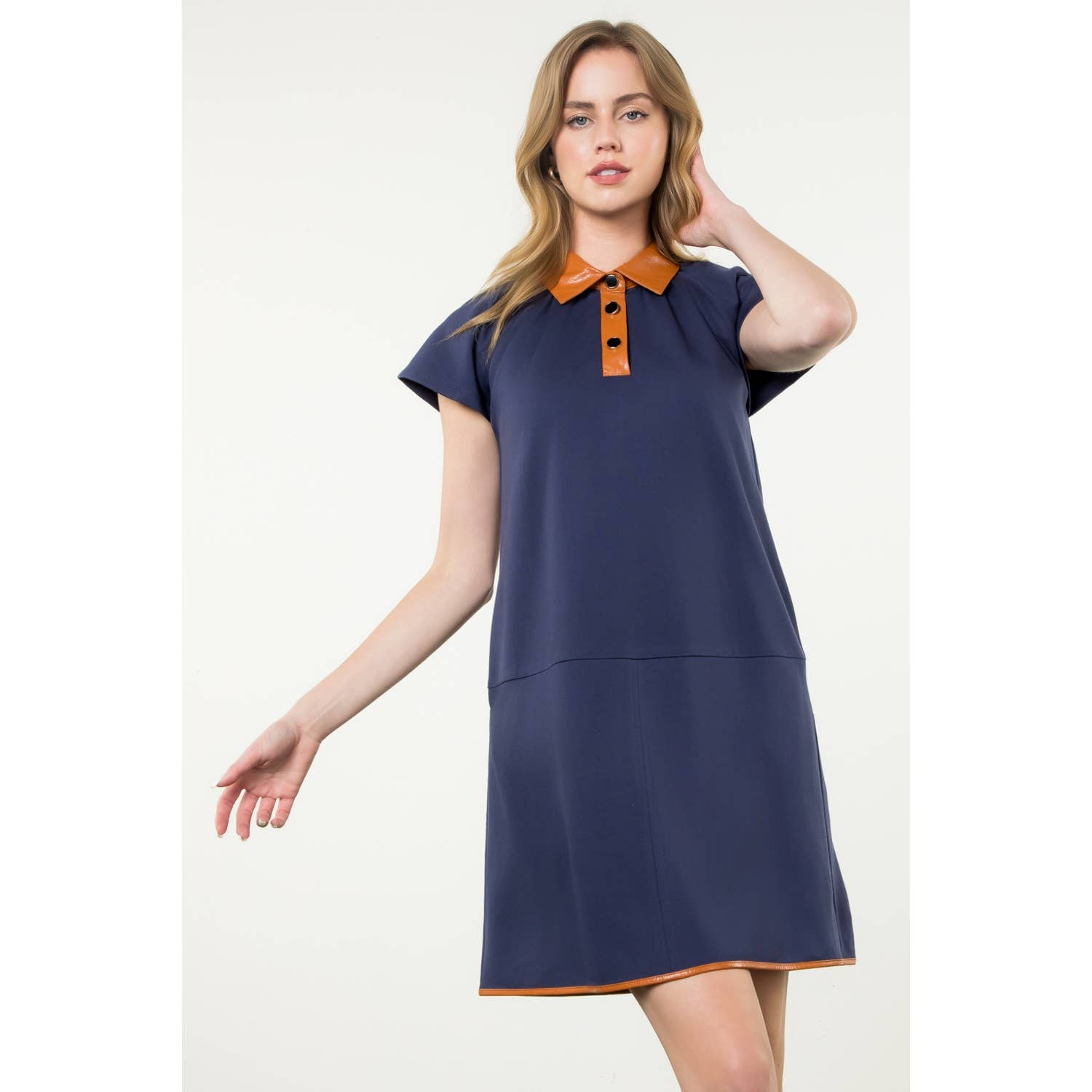 Collared Short Sleeve Midi Dress