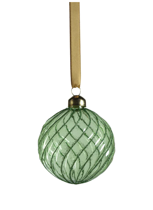 Small Swirl Glitter Ball Ornament - Green