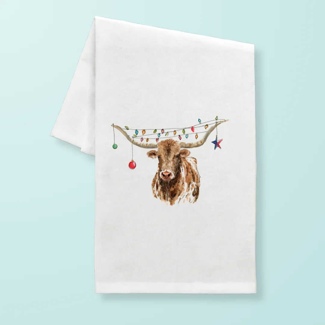 Christmas Longhorn Tea Towel