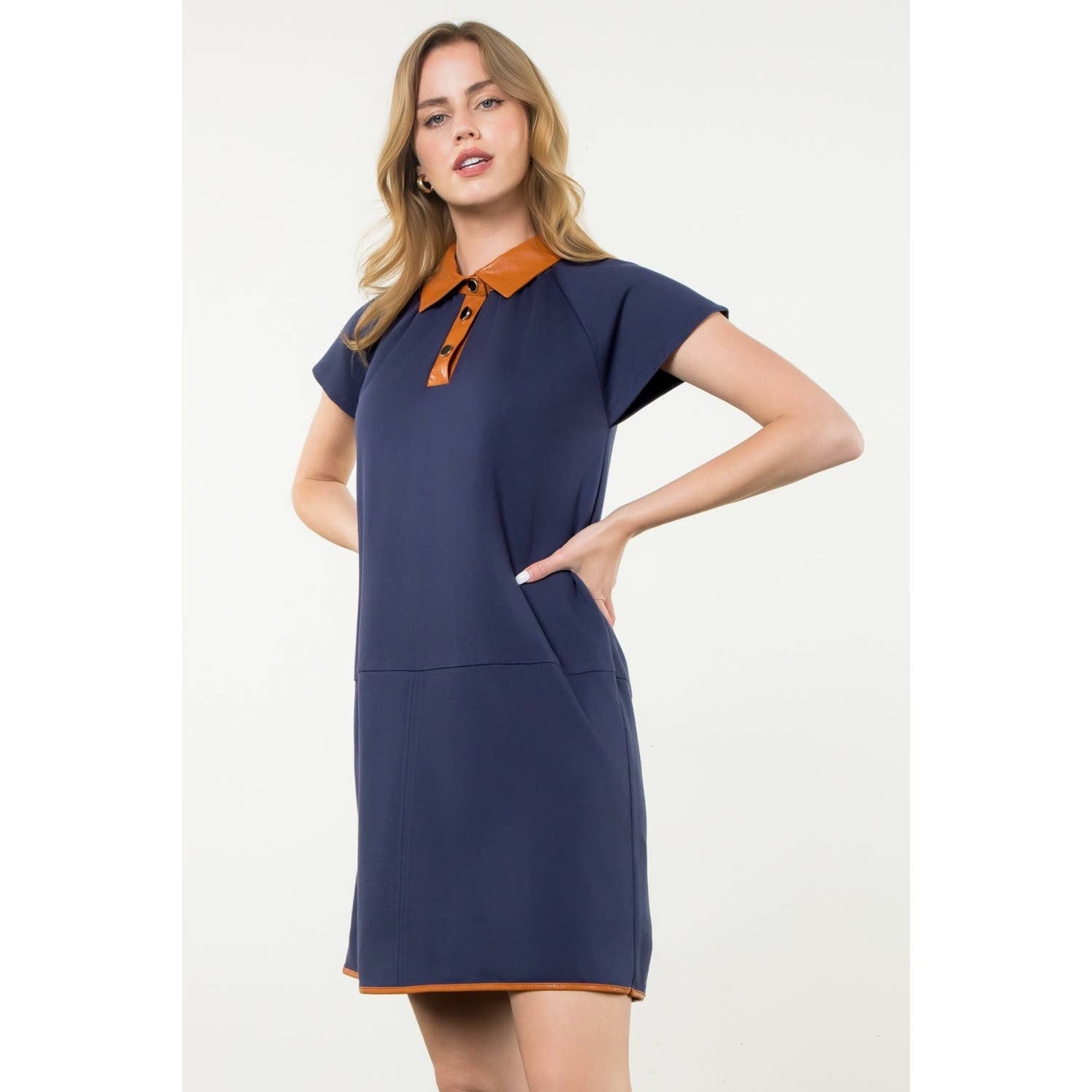 Collared Short Sleeve Midi Dress