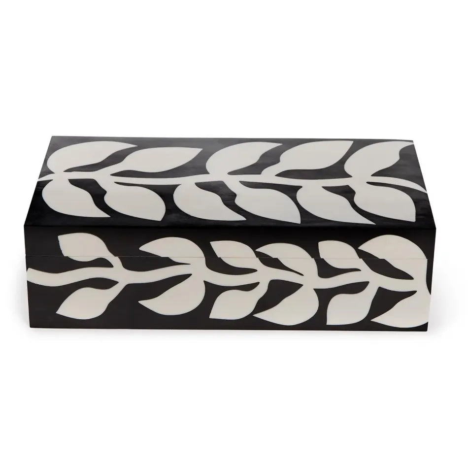 Leaf Patterned Black and White Covered Box