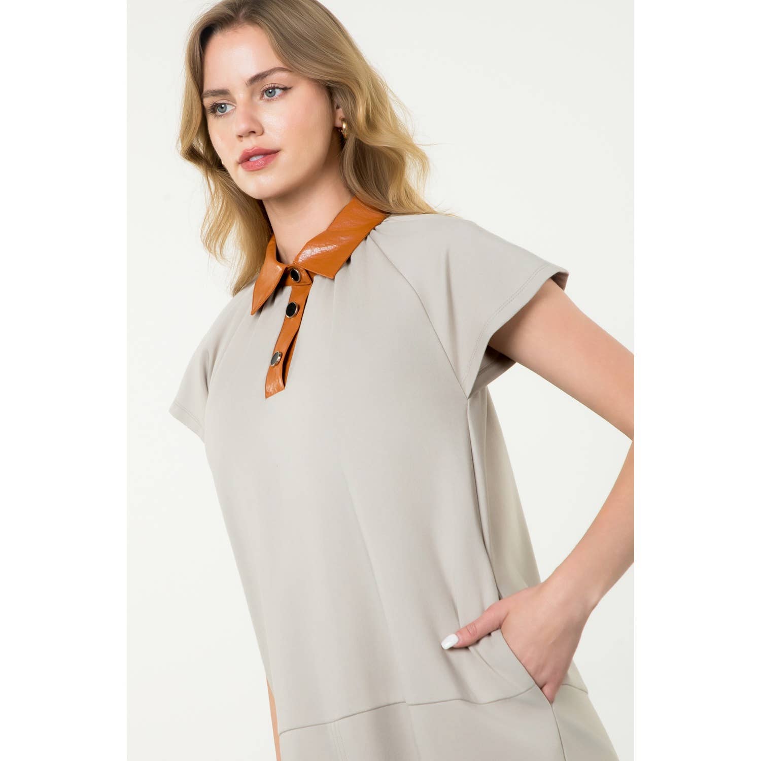 Collared Short Sleeve Midi Dress