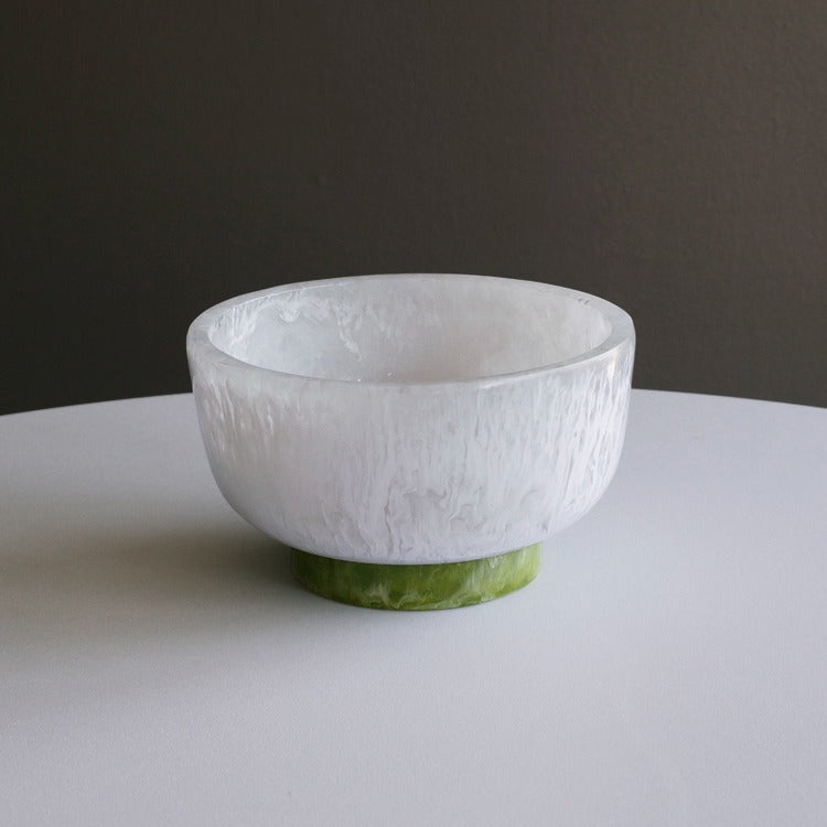 RESIN Rio Small Bowl with Base (White and Green)