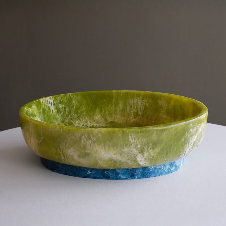 RESIN Rio Large Oval Bowl with Base (Green and Bl