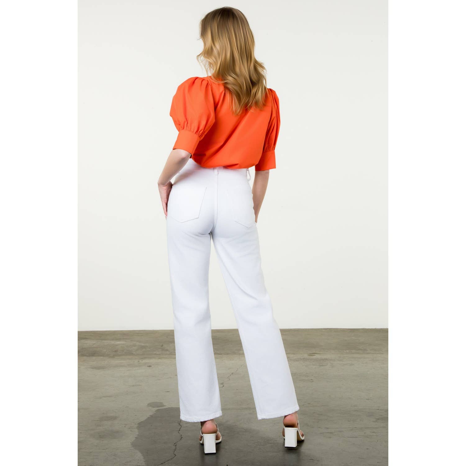 Puff Sleeve Collared Button Top