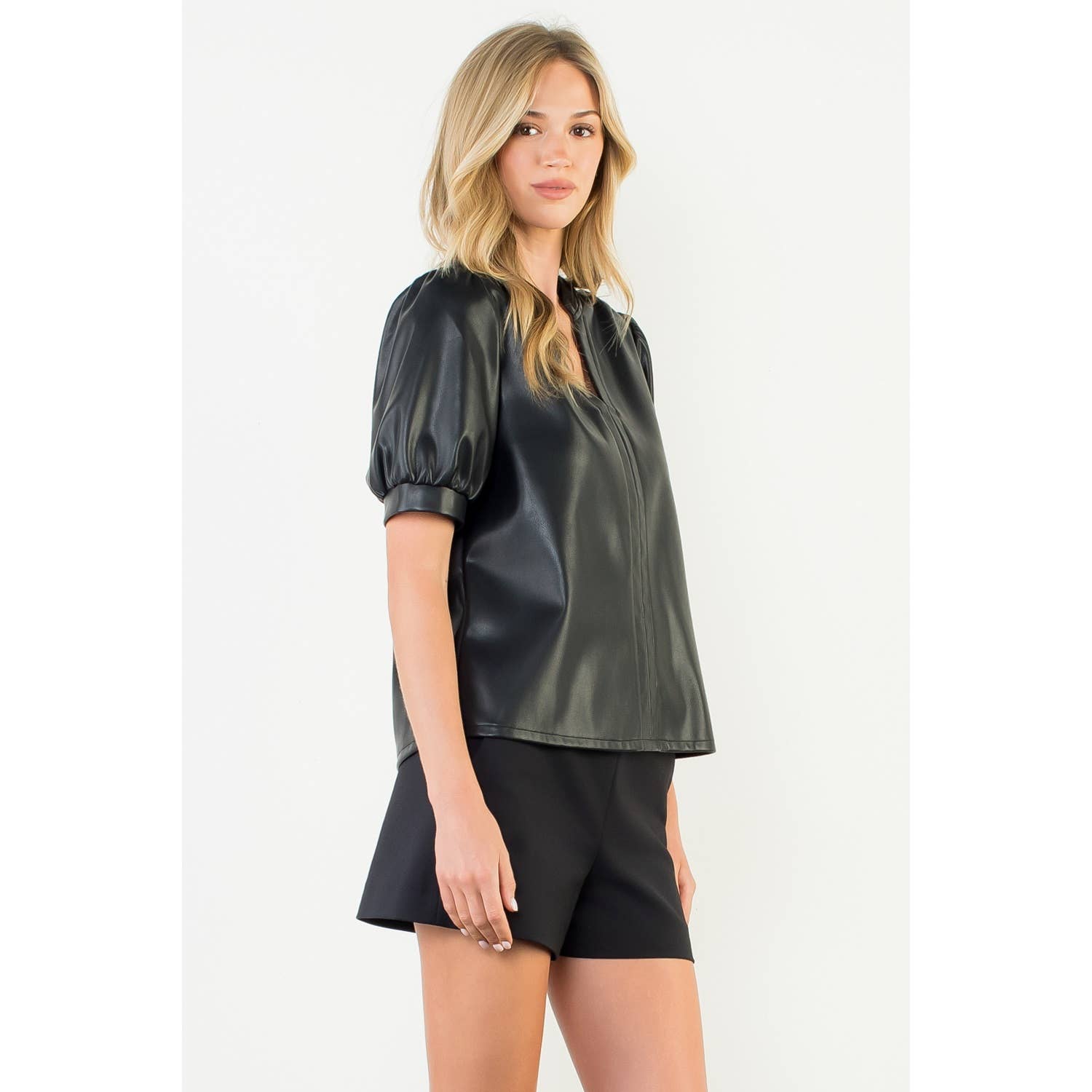 Puff Sleeve Leather Top