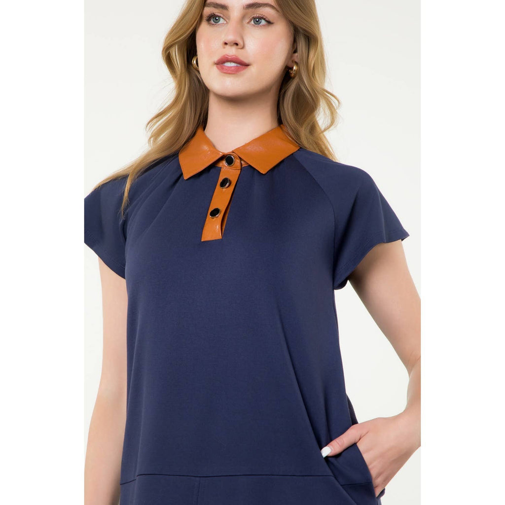 Collared Short Sleeve Midi Dress