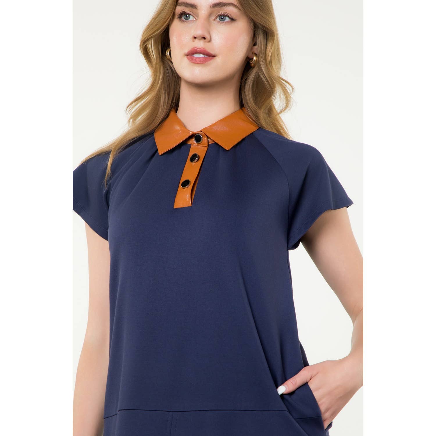 Collared Short Sleeve Midi Dress