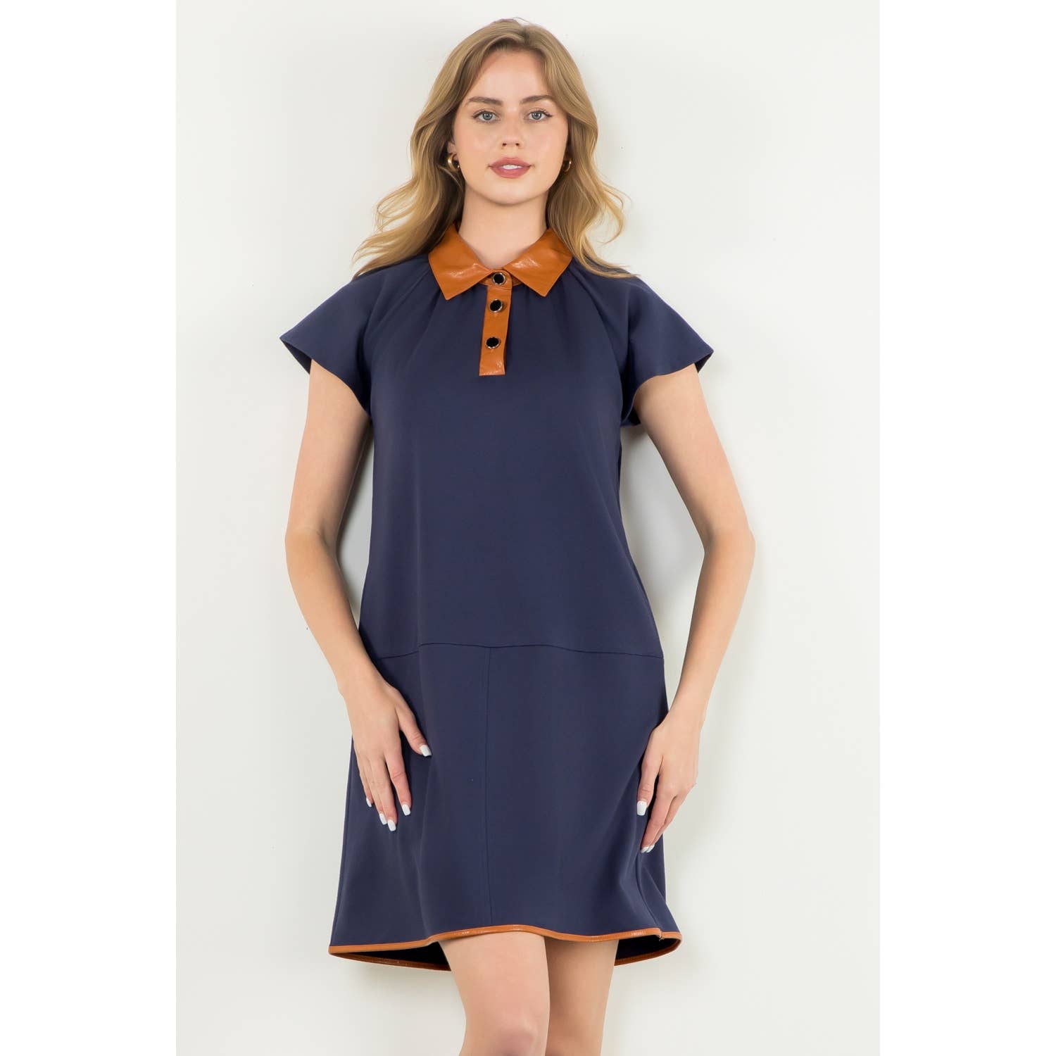 Collared Short Sleeve Midi Dress