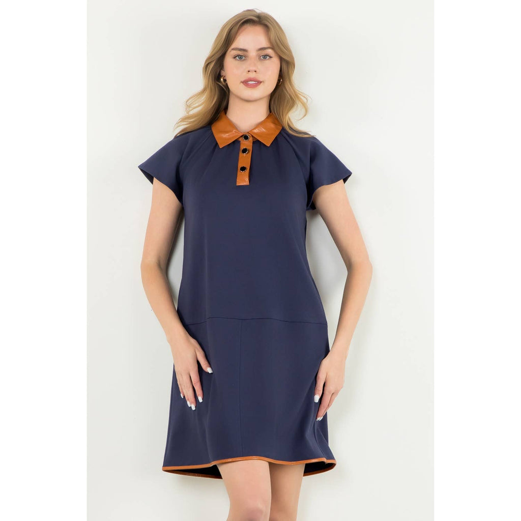Collared Short Sleeve Midi Dress