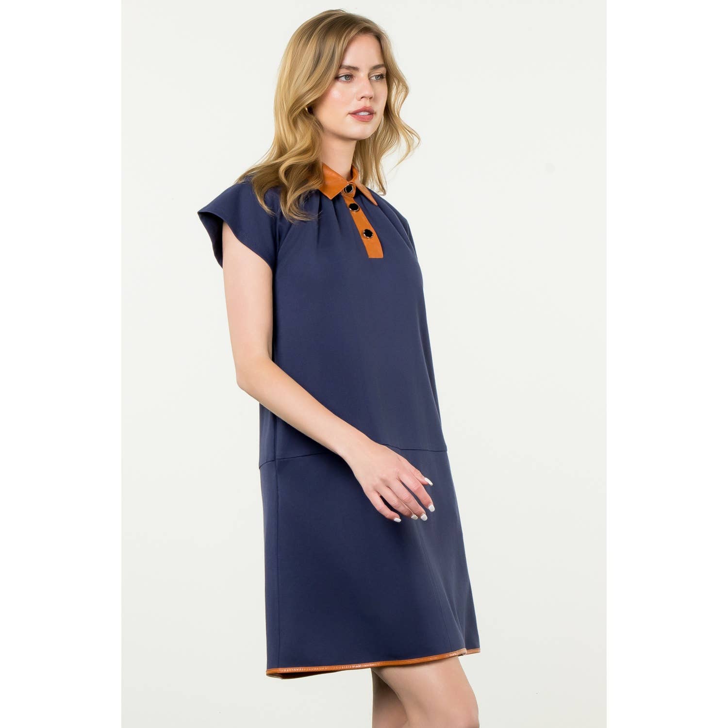 Collared Short Sleeve Midi Dress