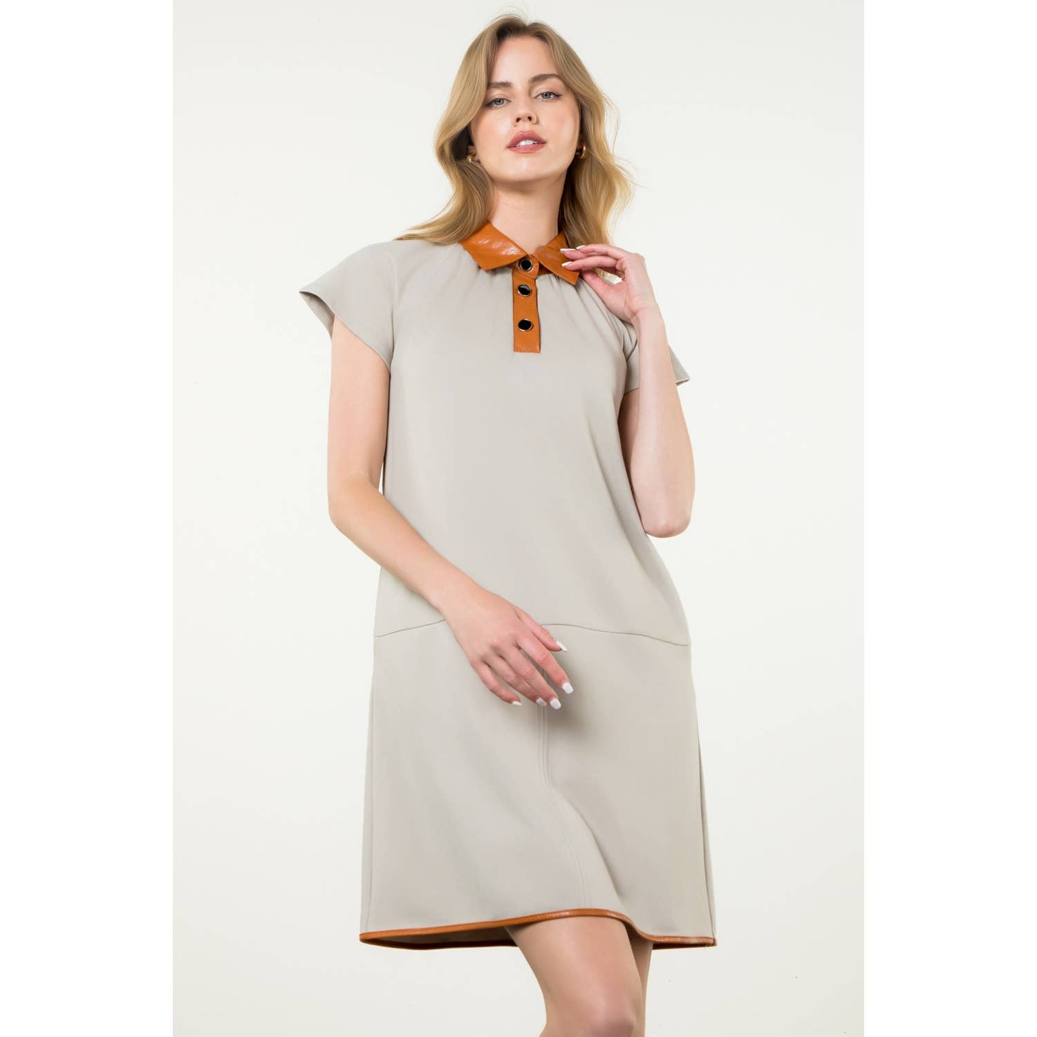 Collared Short Sleeve Midi Dress