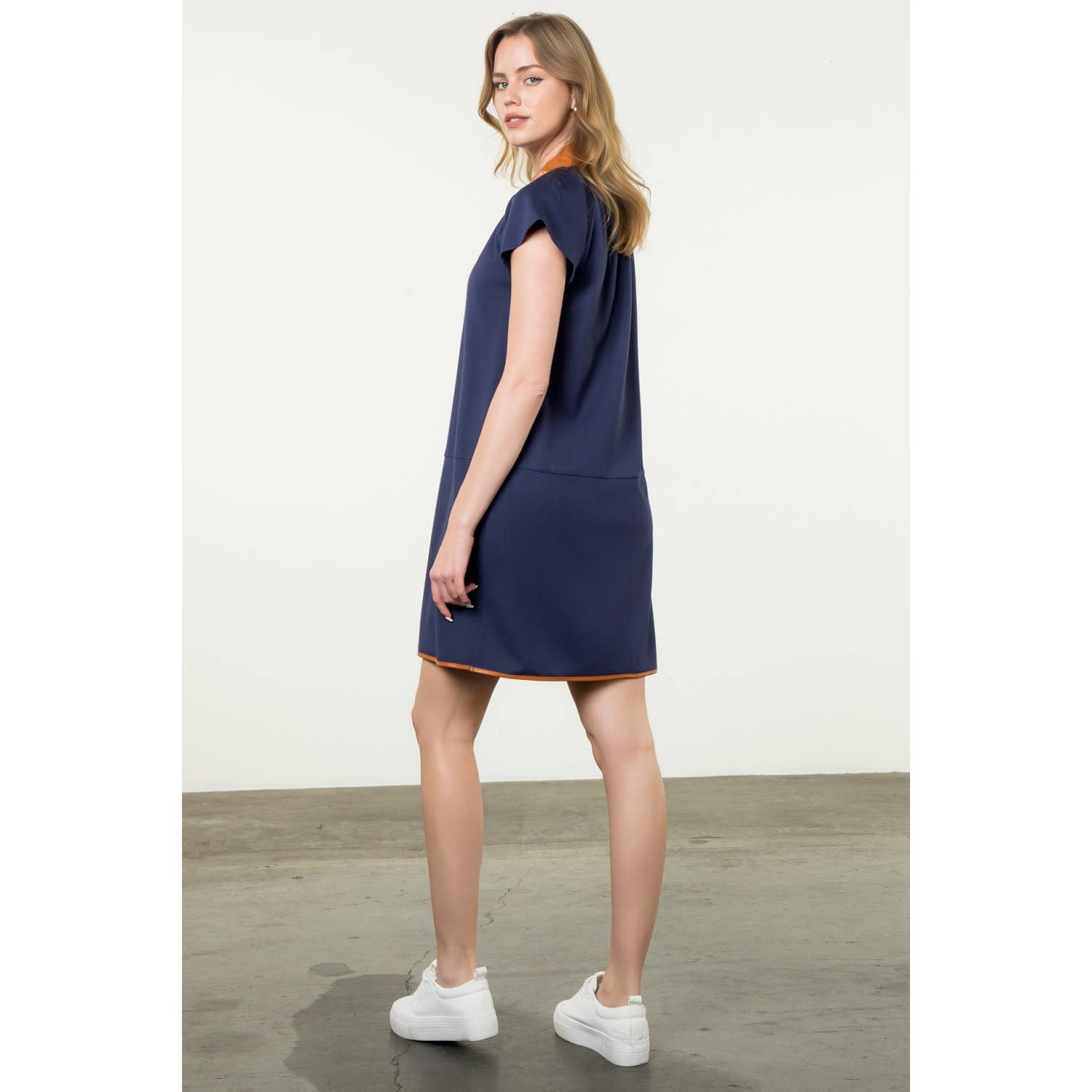 Collared Short Sleeve Midi Dress