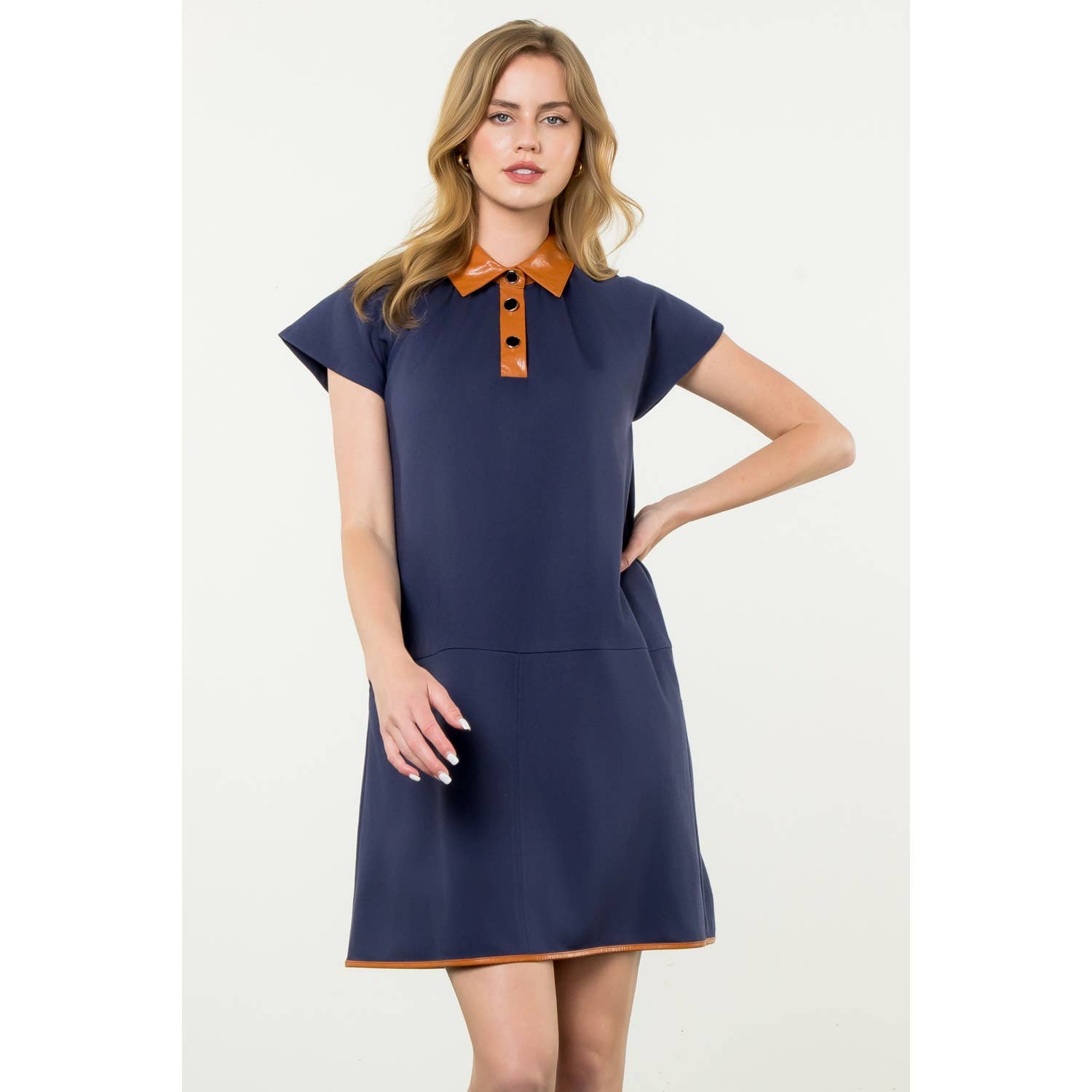 Collared Short Sleeve Midi Dress