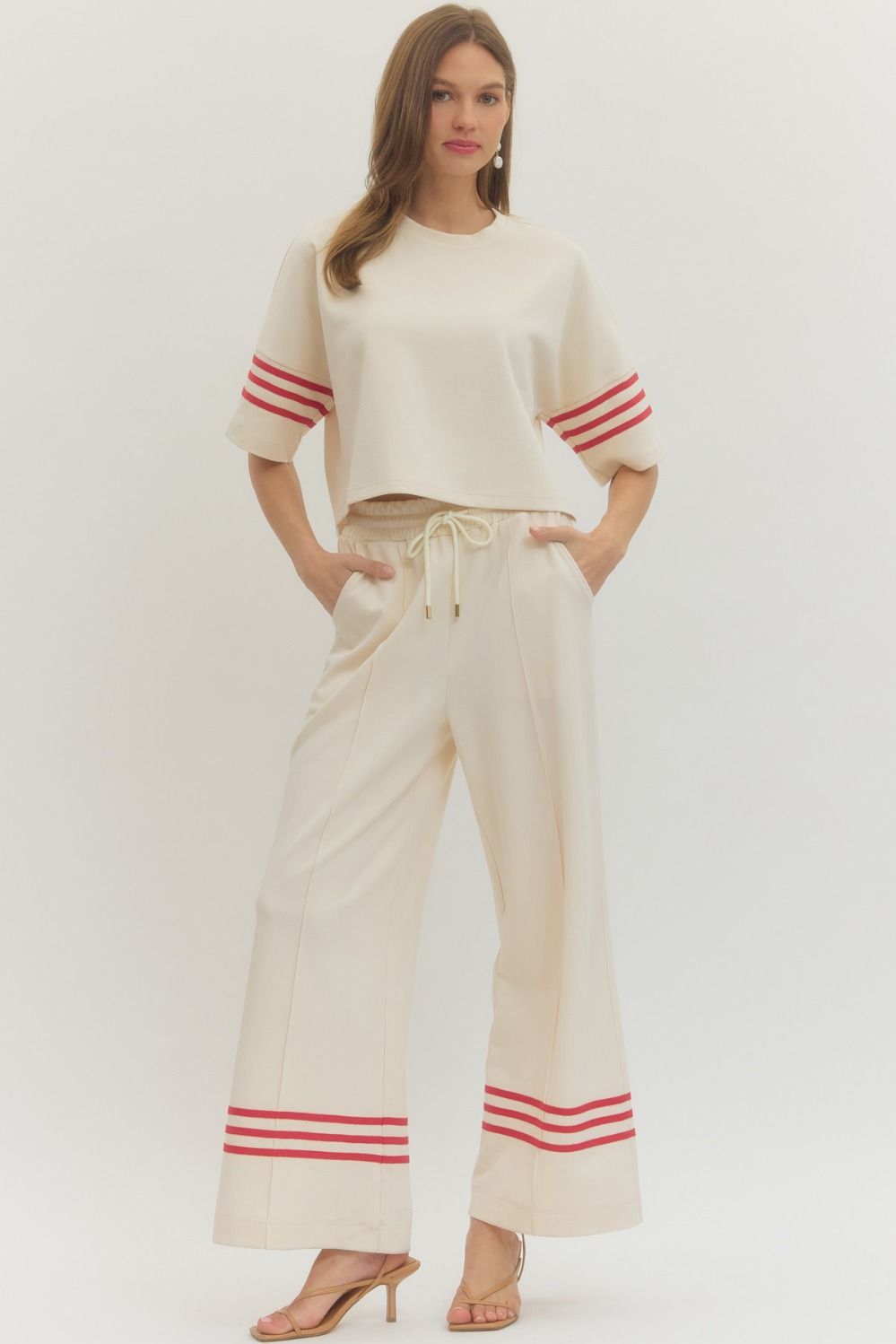 White and Red Stripe Pant