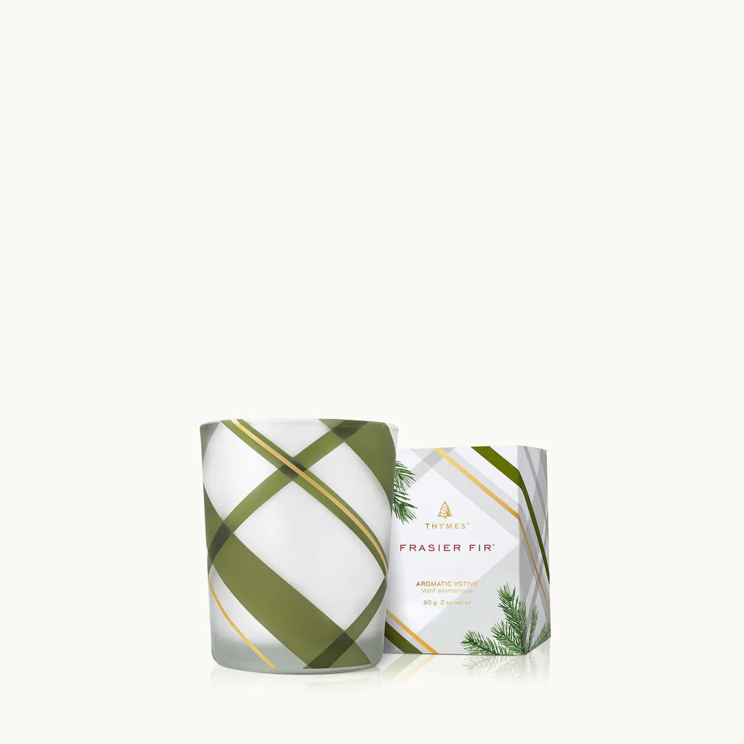 Frasier Fir Frosted Plaid Votive Candle, Plaid