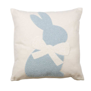 Embroidered Bunny Pillow   Oat/Light Blue   16x16